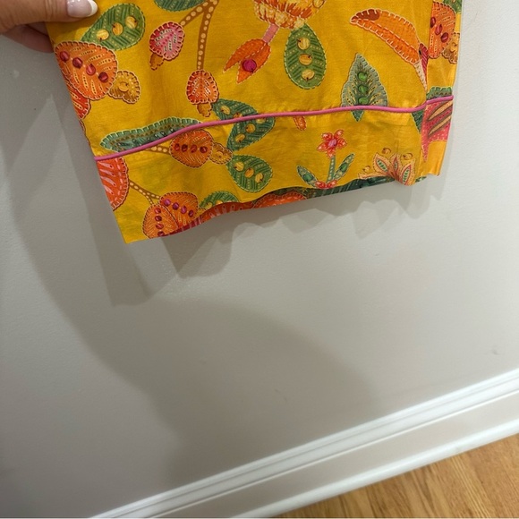 Farm Rio Macaw Bloom Matching Set Shirt Pants Yellow Pink Floral Animal Print - Picture 11 of 14